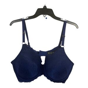 INC Bra Womens Size 44C Navy Blue Lace Overlay Lightly Lined Underwire